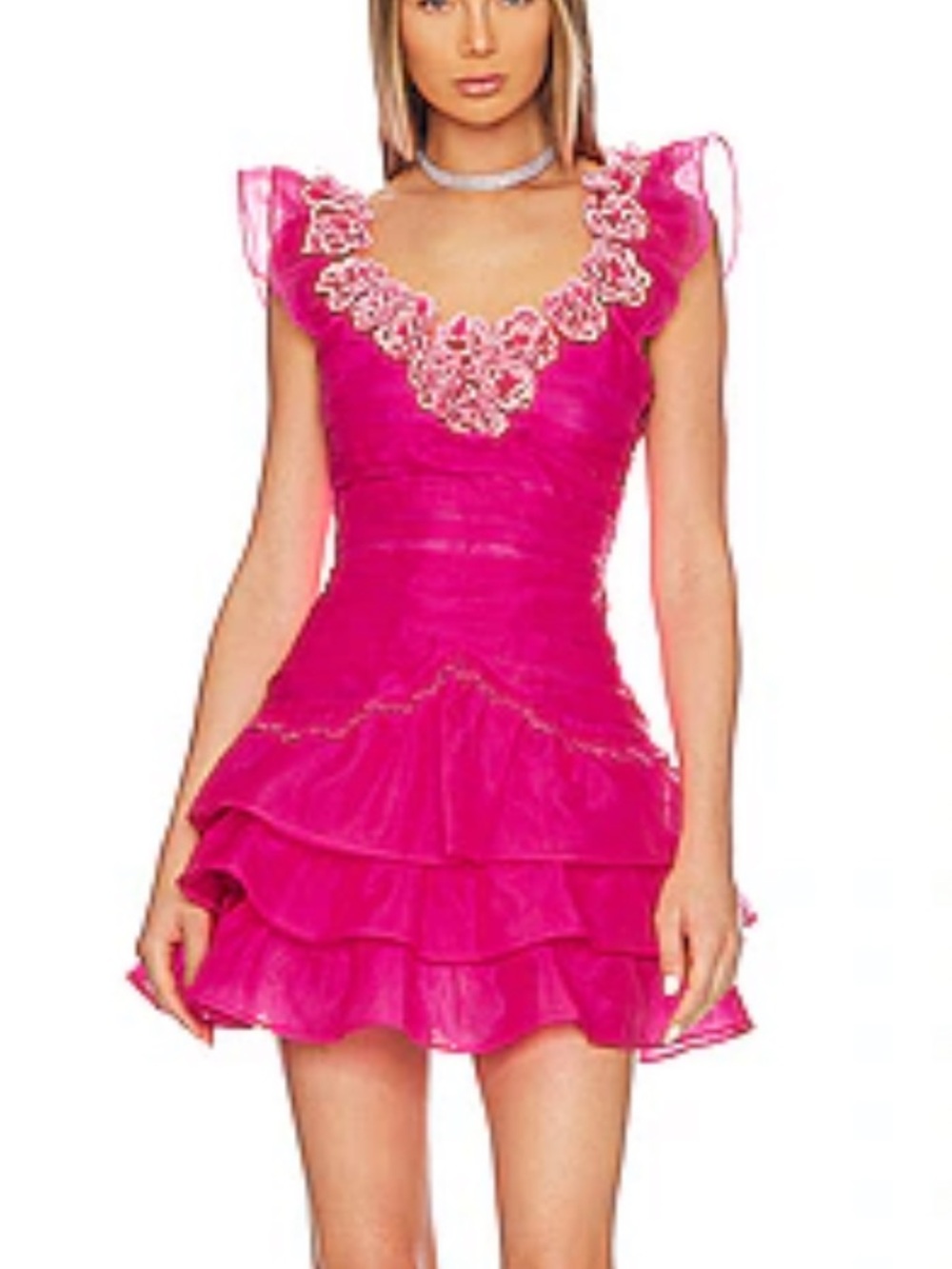 LoveShackFancy Hot Pink Ruffled Mini Dress - Picture 2 of 11